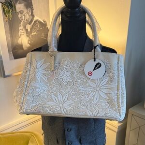 Oscar de la Renta + Target Cream Floral Tote Bag with Top Handles